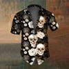 Summer Retro Flower Skull Pattern Men's Short Sleeved Shirt Men's Fashion Street Trend Horror Skull Party Men Oversized T-Shirt 4
