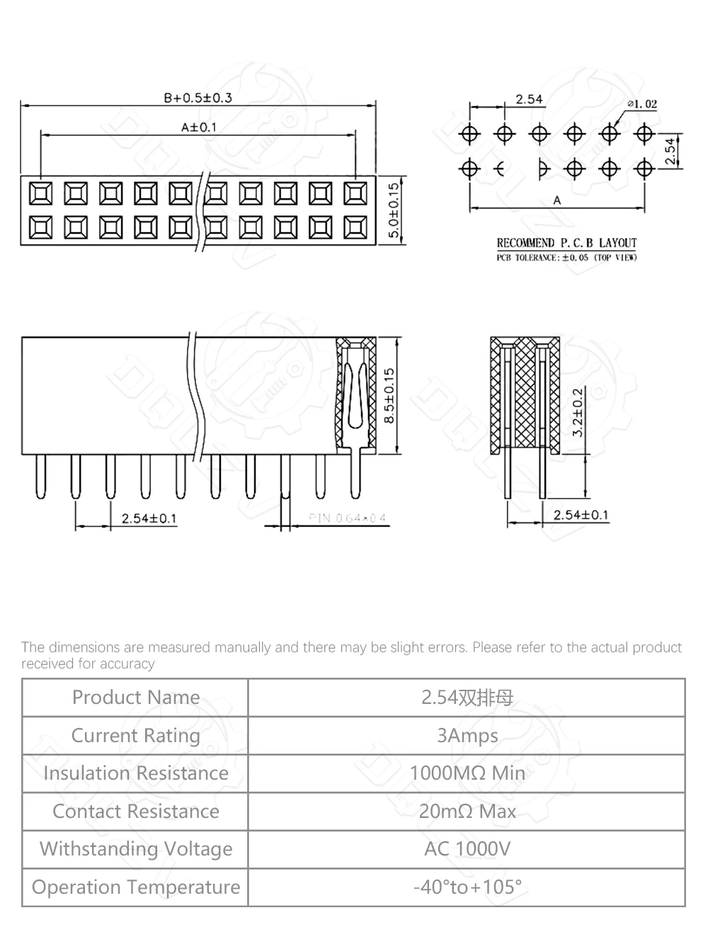 2,54 mm zweireihige gerade Buchse 2-40P Pin Header Buchse Stecker 2x2/3/4/5/6/7/8/9/10/12/14/16/18/20/25/30/40Pin – Detail 3