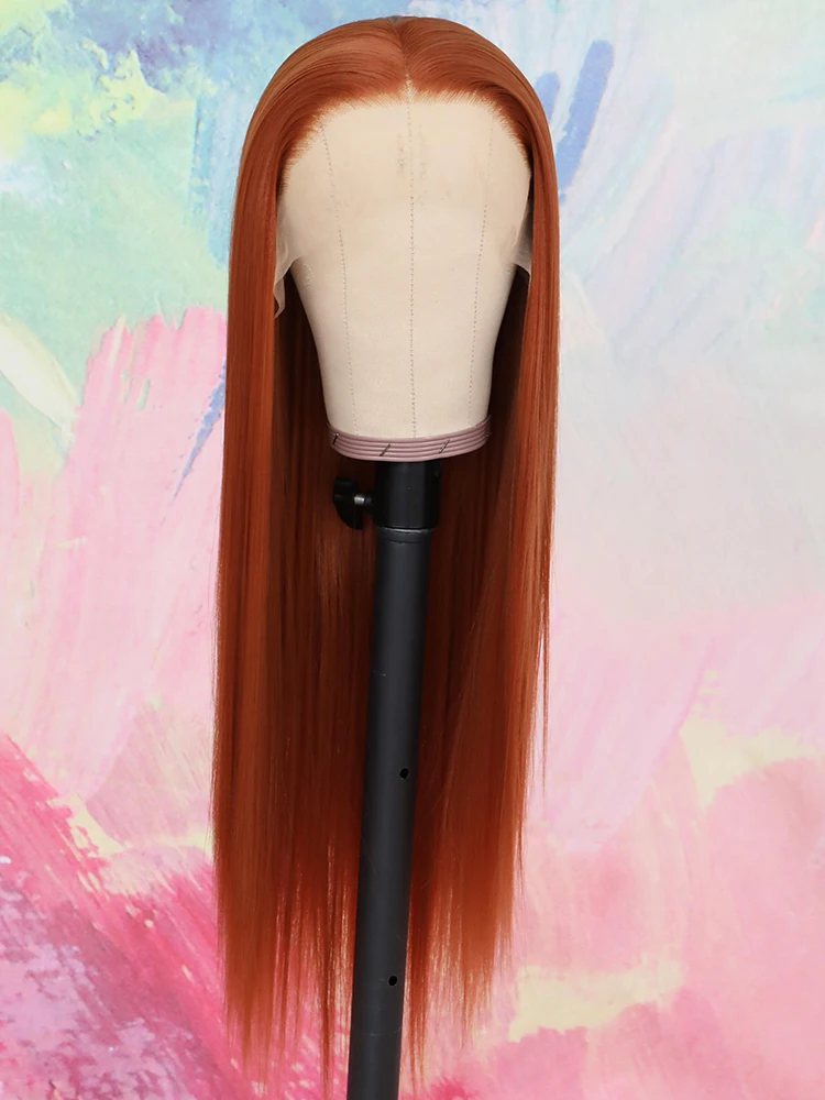

13*3 Ginger Hair Synthetic Lace Front Wigs Heat Resistant Glueless Hair Wigs for Black Women Natiral Pre Plucked Hairline