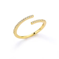 Elegant Zircon Twist Chain Open Ring - Women's Geometric Stainless Steel Jewelry - Resizable (Gold Color)