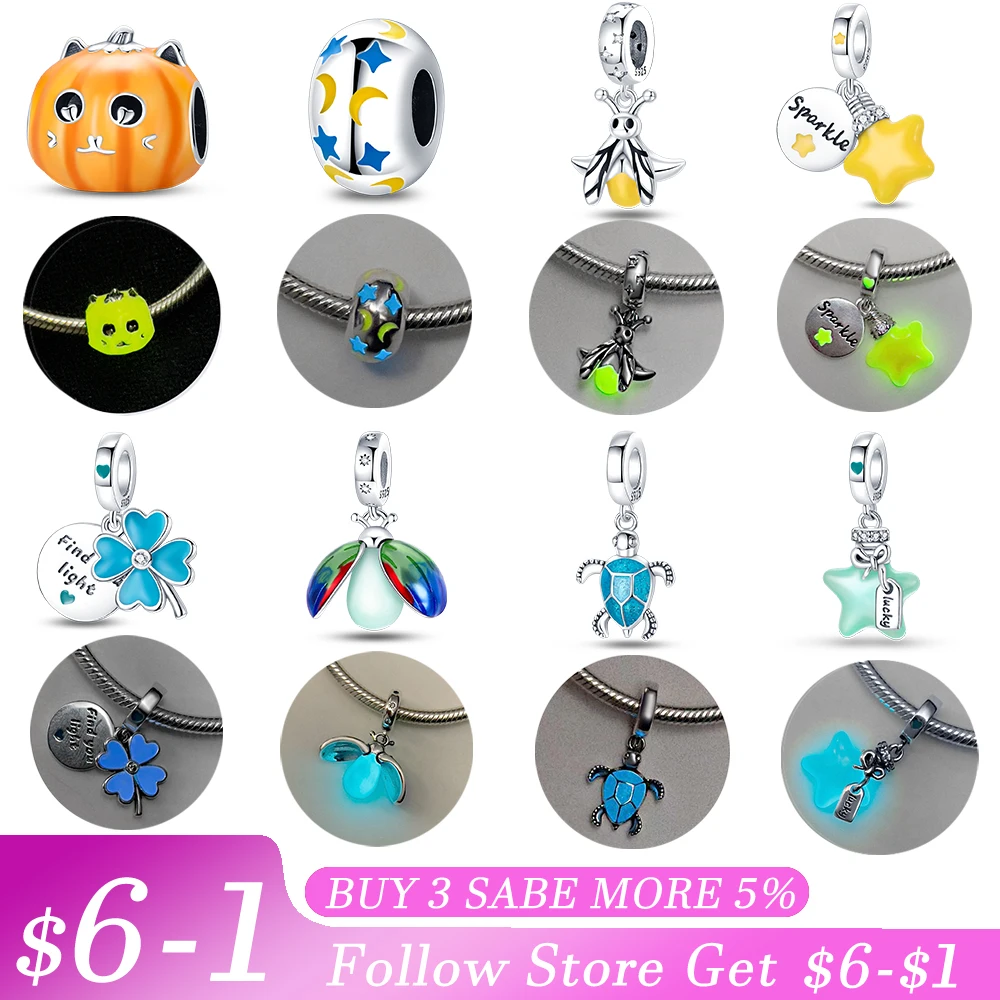 

925 Sterling Silver Luminous series Firefly pumpkin star Lucky charm Fit Pandora Charms Silver 925 Original Bracelet for Jewelry