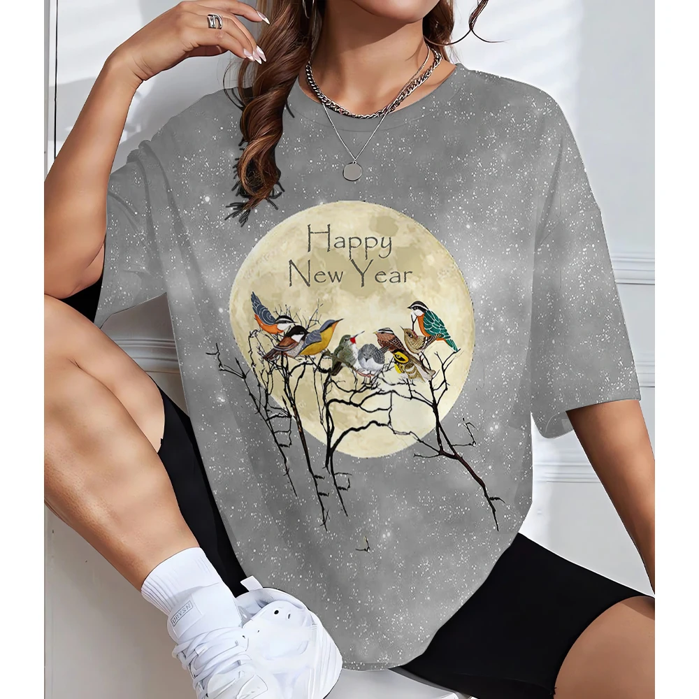 

New Women's T-Shirt, Simple Printing New Year Elements Top Fashion Casual Short-Sleeved Top Y2k Large Size Loose T-Shirt
