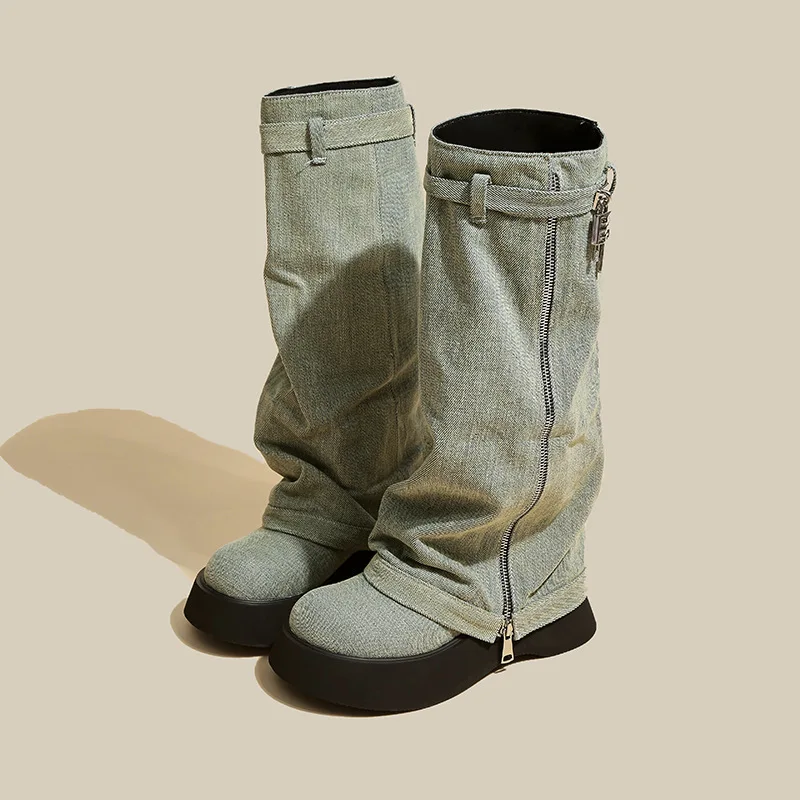 

Женские зимние сапоги выше колена, без застежки, с круглым носком