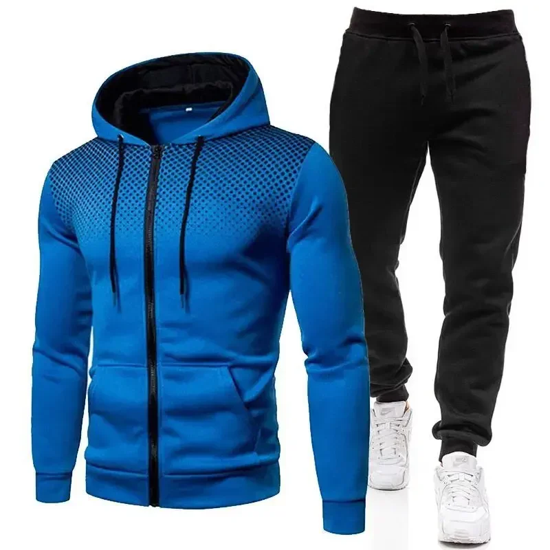 Fashion Print Tracksuit for Men Zipper Hooded Sweatshirt and Sweatpants Two Pieces Suits Male Casual Fitness Jogging Sports Sets 6