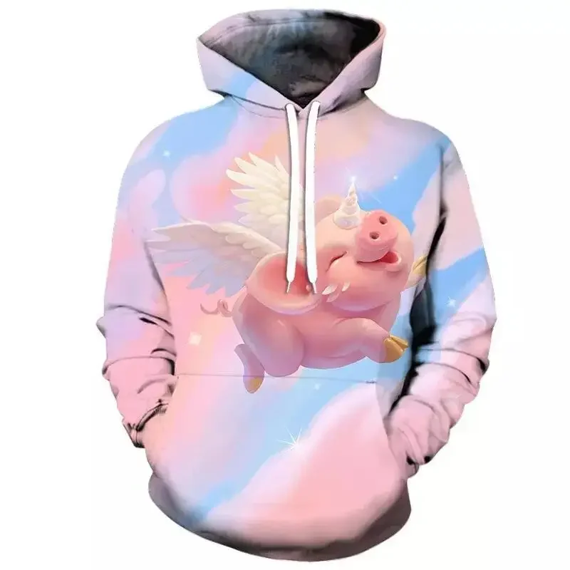 Autumn And Winter Fun Pig Print Hoodie Animal Men's And Women's Fashionable Casual Sports Shirt Oversized Clothing Hoodie.