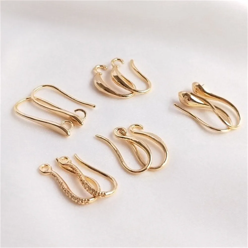 14K Gold Ear Hook Thickened Ear Needle Accessories with Bead Holders Handmade Tassel Earrings DIY Material E028