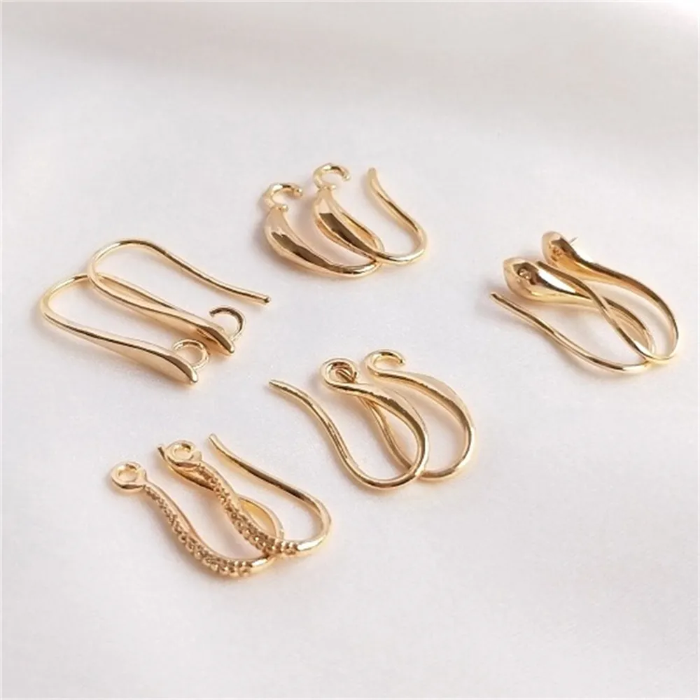 14K Gold Ear Hook Thickened Ear Needle Accessories with Bead Holders Handmade Tassel Earrings DIY Material E028 earrings striped hook leather earrings in multicolor size one size