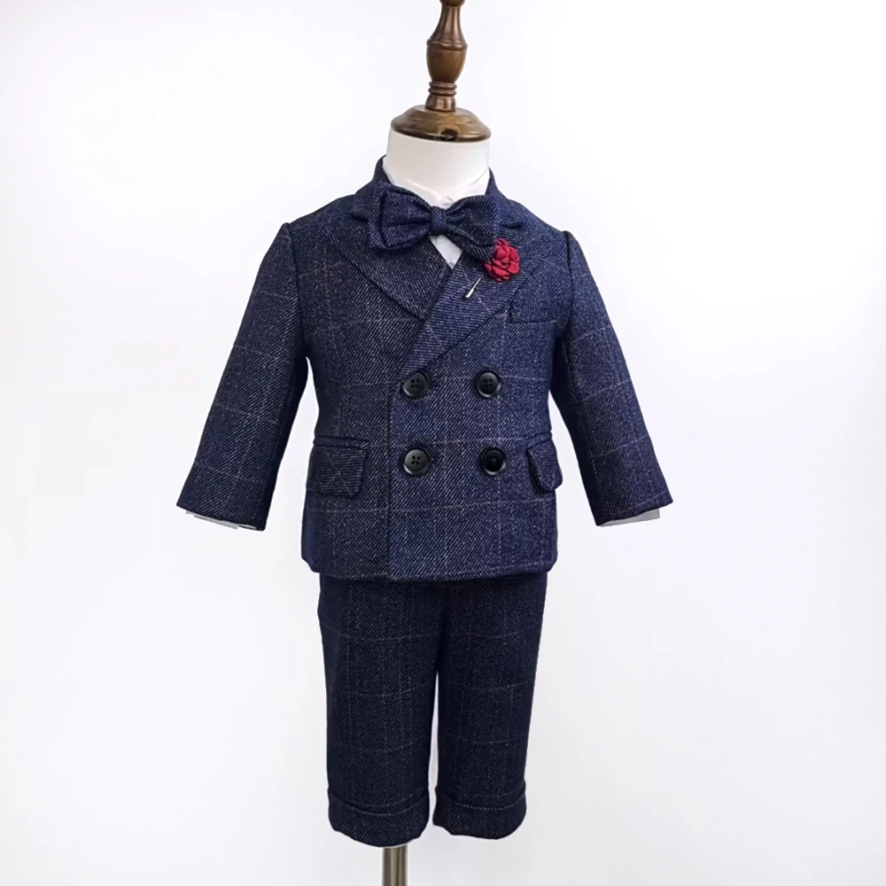 

9 Month-4 Year Boy Suit Child Formal British Plaid Dress Clothes Set Birthday Party Wedding Piano Show Costume Kids Blazer Pants