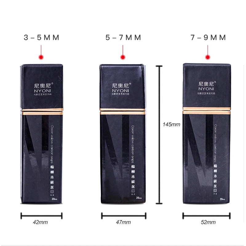 사각형 코튼 버드나무 숯 스트립, 스케치 탄소 아트 드로잉 용품, N8137 20 개/세트, 3-5mm, 5-7mm, 7-9mm