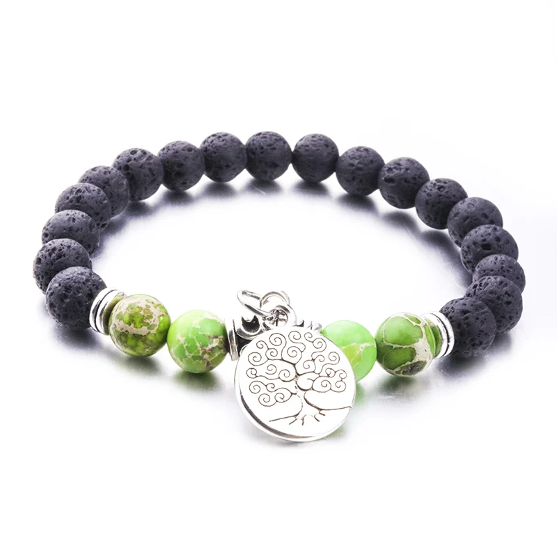

Natural 8MM Lava Stone Beads Healing Balance Chakra Charm Bracelet Tree Of Life Tibetan Buddha Prayer Bracelet For Women Men