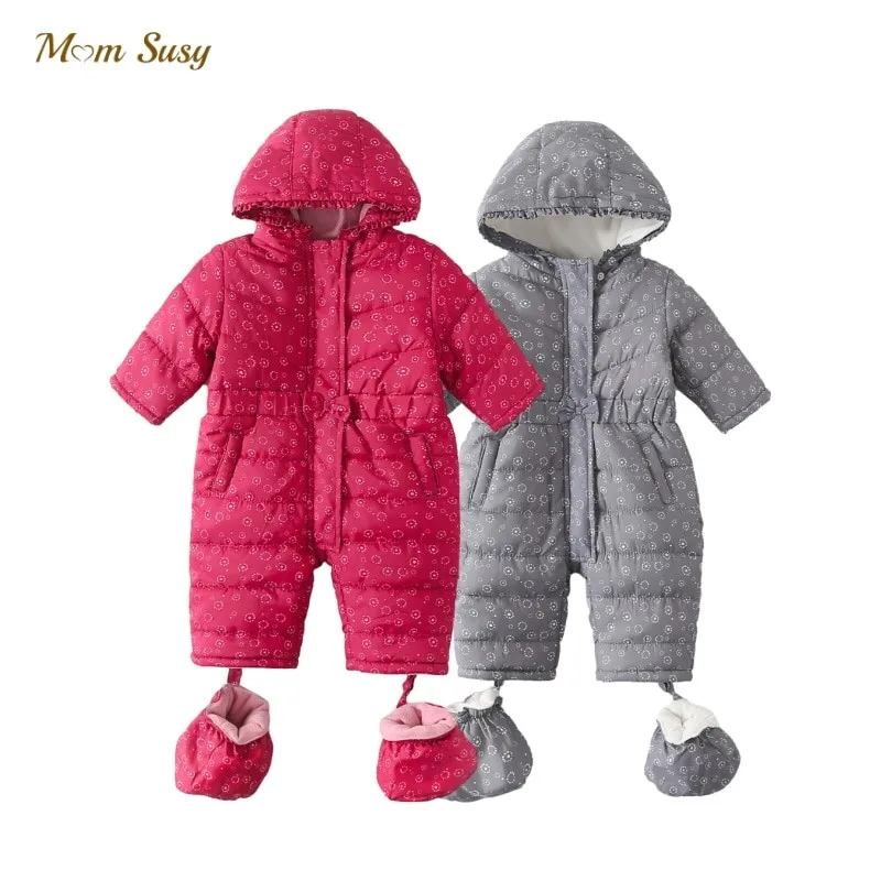 

Newborn Baby Girl Boy Cotton Padded Hooded Jumpsuit Infant Toddler Child Fleece Inside Bodysuit Winter Baby Clothes 3-18M