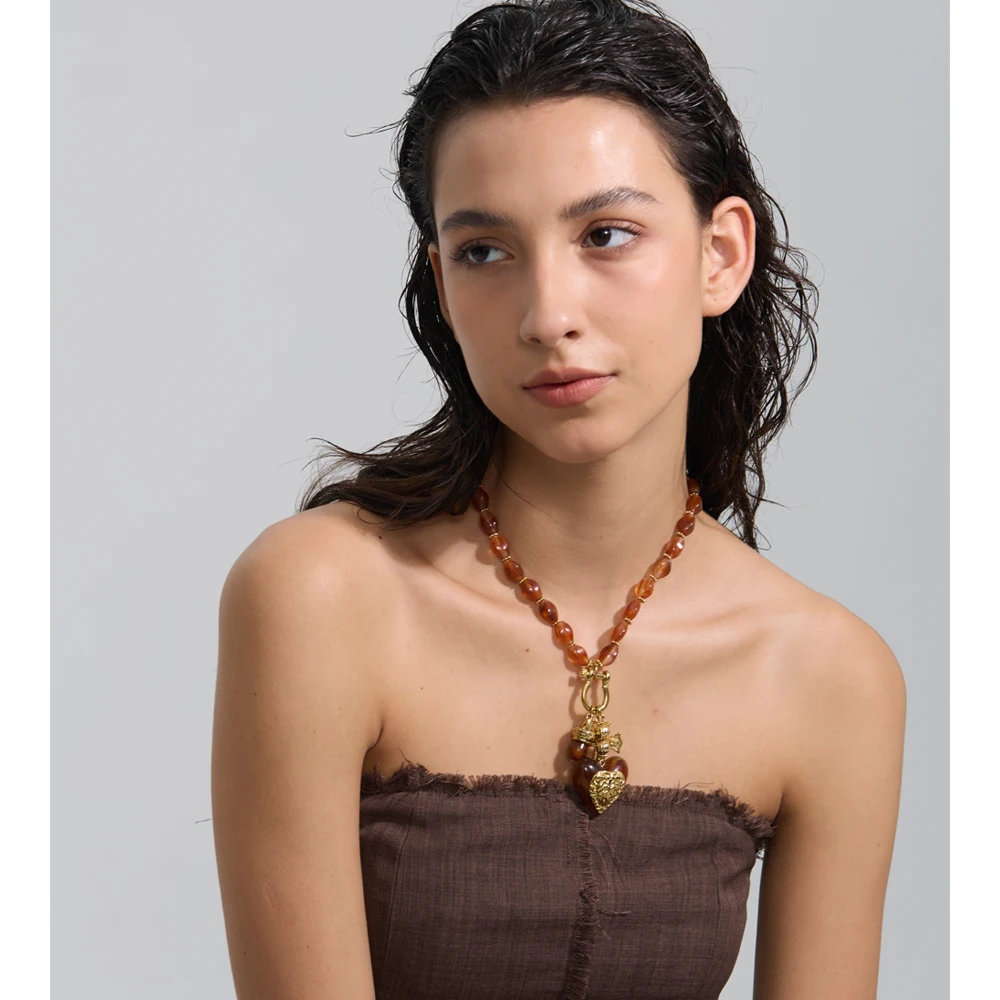 Yhpup Handmade Necklace Amber Acrylic Resin Beads
