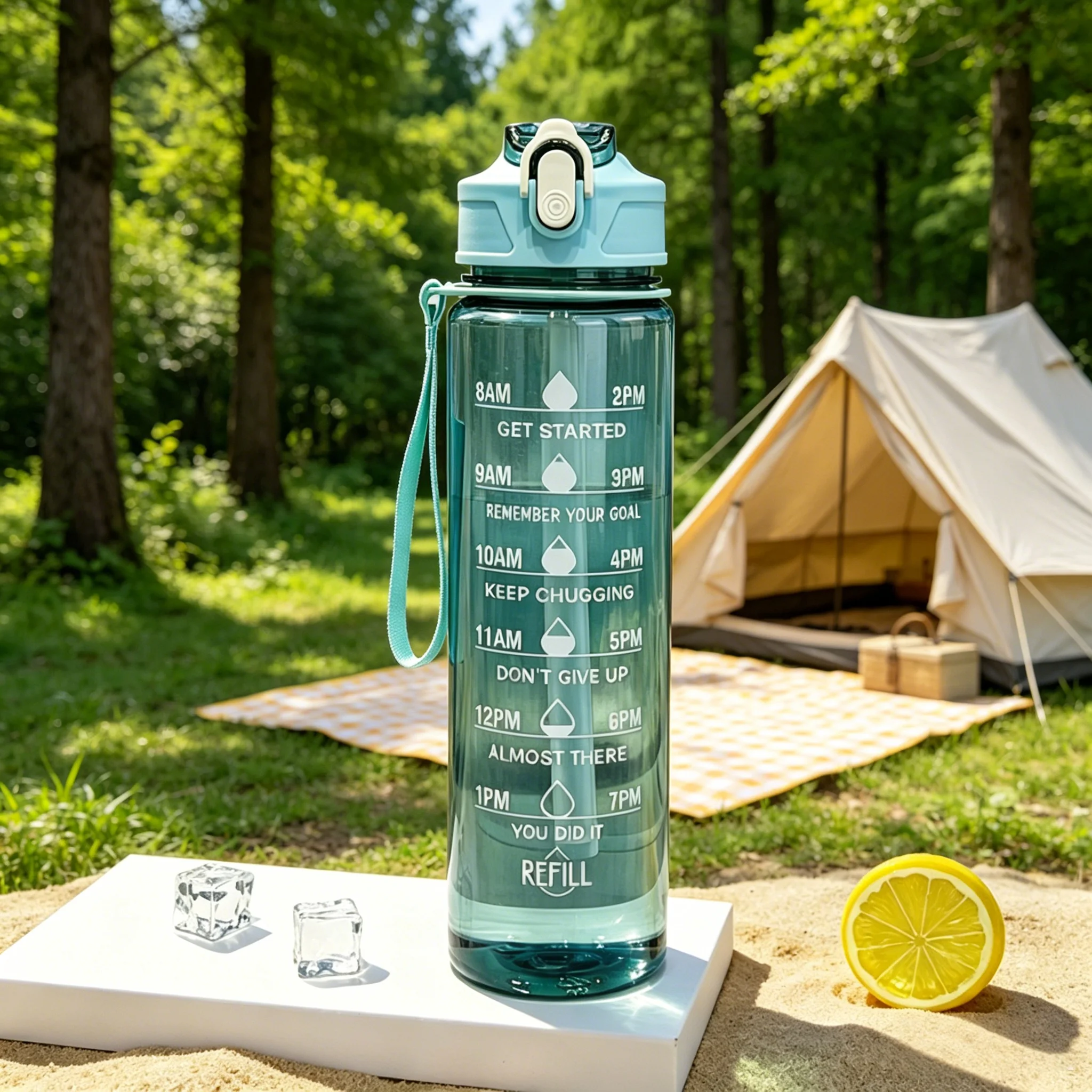 Leak-Proof Timed Water Bottle with Straw for Fitness and Outdoor Sports