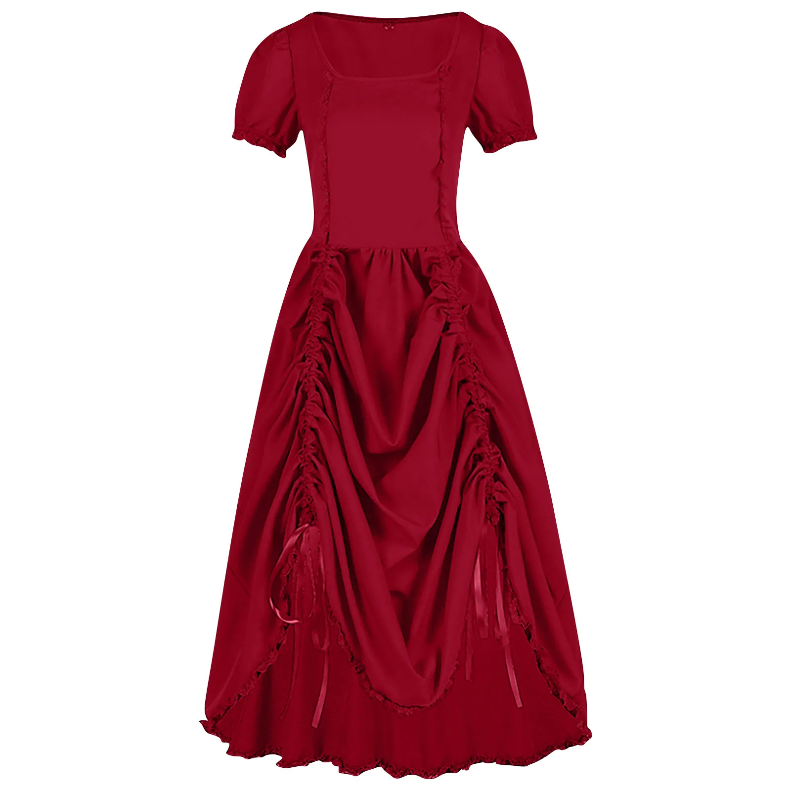 

Women Red Dress Halloween Gothic Gown For Women Fashion Vintage Puff Butterfly Sleeve Cosplay Party Evening Night Long Dress