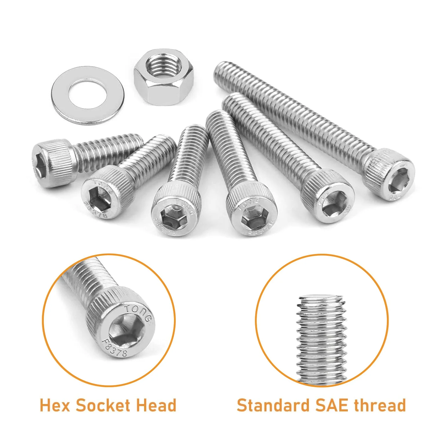Screw Bolt Nut Set 255Pcs M3 Stainless Steel Internal Hexagon Screws M3x5/8/12/16/20/25/30mm Cup Head Washer Nut