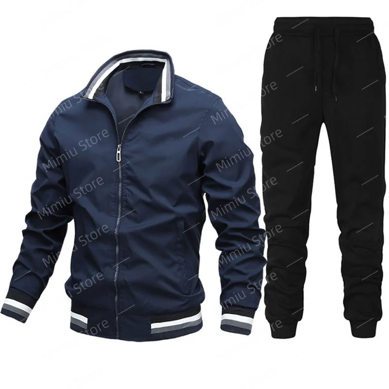 Custom LOGO Men's Tracksuit Brand Zipper Jacket and Jogger Pants Two Pieces Set Fashion Casual Streetwear Male Sportswear 4XL
