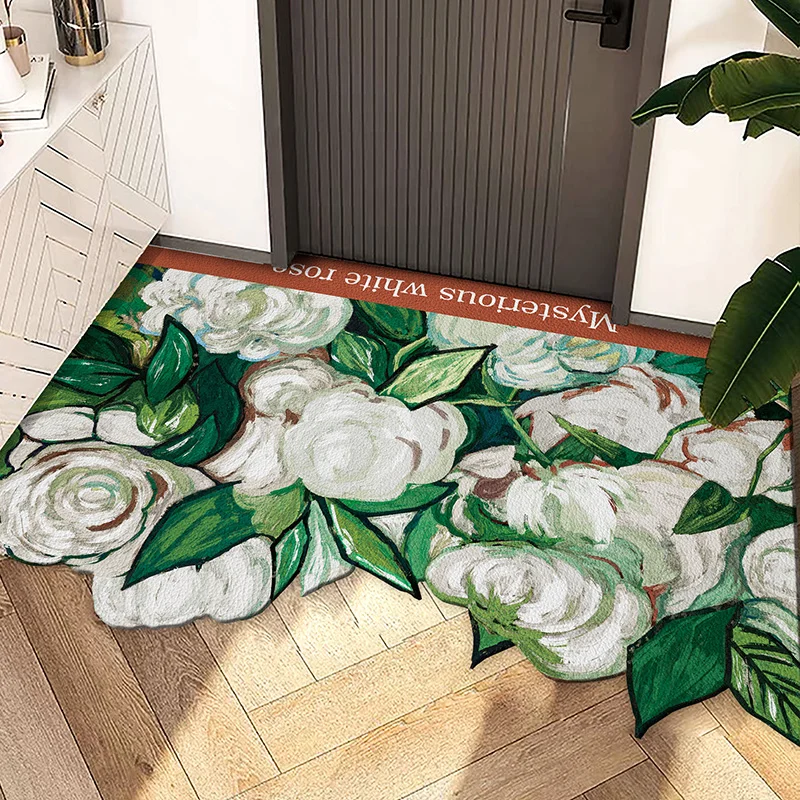 PVC Entry Door Mat, Oil Painting Flower Pattern, Floor Mat, Can be Cut, Oil-proof, Non-slip, Waterproof Household Carpet