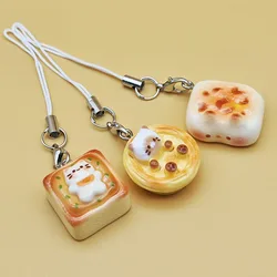 Japanese Style Cute Cat Bread Charm Set - Kawaii Kitten Toast Keychains (As Shown)