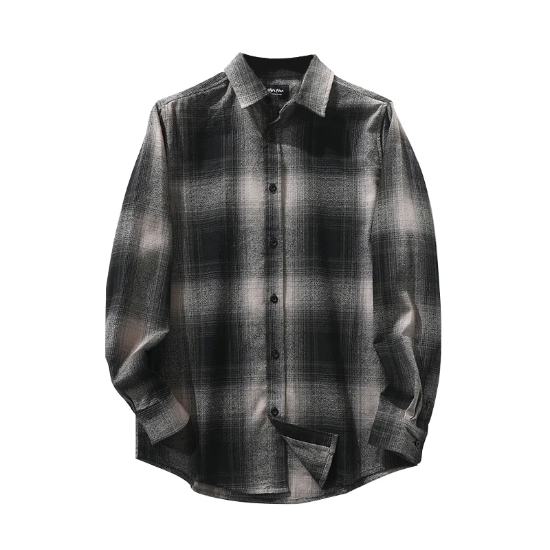 Los Angeles Retro West Coast Plaid adient Street Floing Long Sve irt ex Stand Fit Spring Youth Trend Pookytage
