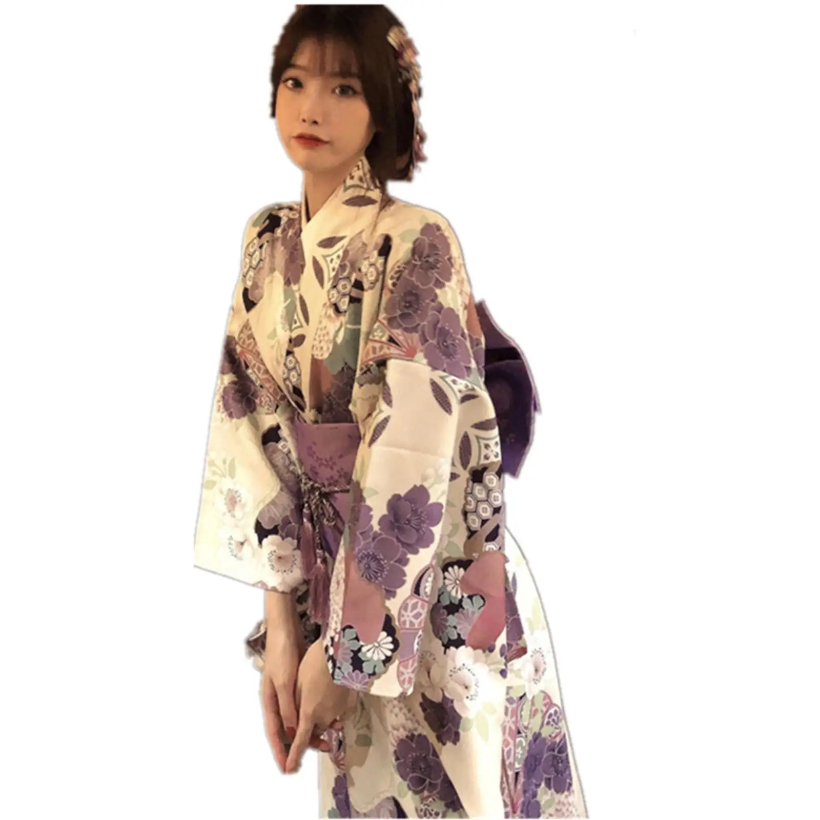 Womens Japanese Kimonoc Cosplay Kimono Long Robe Yukata for Home Halloween