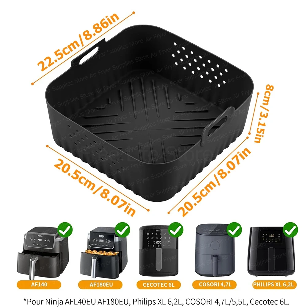 Square Air Fryer Mold For Ninja AF180 AF181 AF140 AF141 Reusable Silicone Air Fryer Liners for Philips HD9270 Baking Accessories