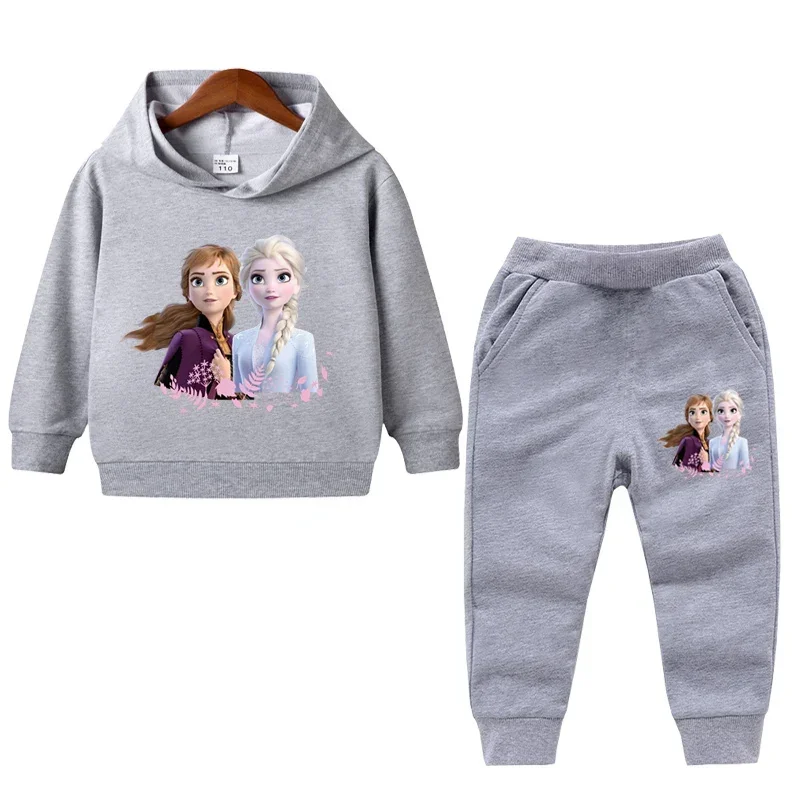 thumbnail image 1 of Ropa de primavera para niños, suéter con capucha de manga larga para niñas de Frozen Elsa, conjunto de 2 piezas de sudadera y pantalón para niños pequeños, 1 of 5