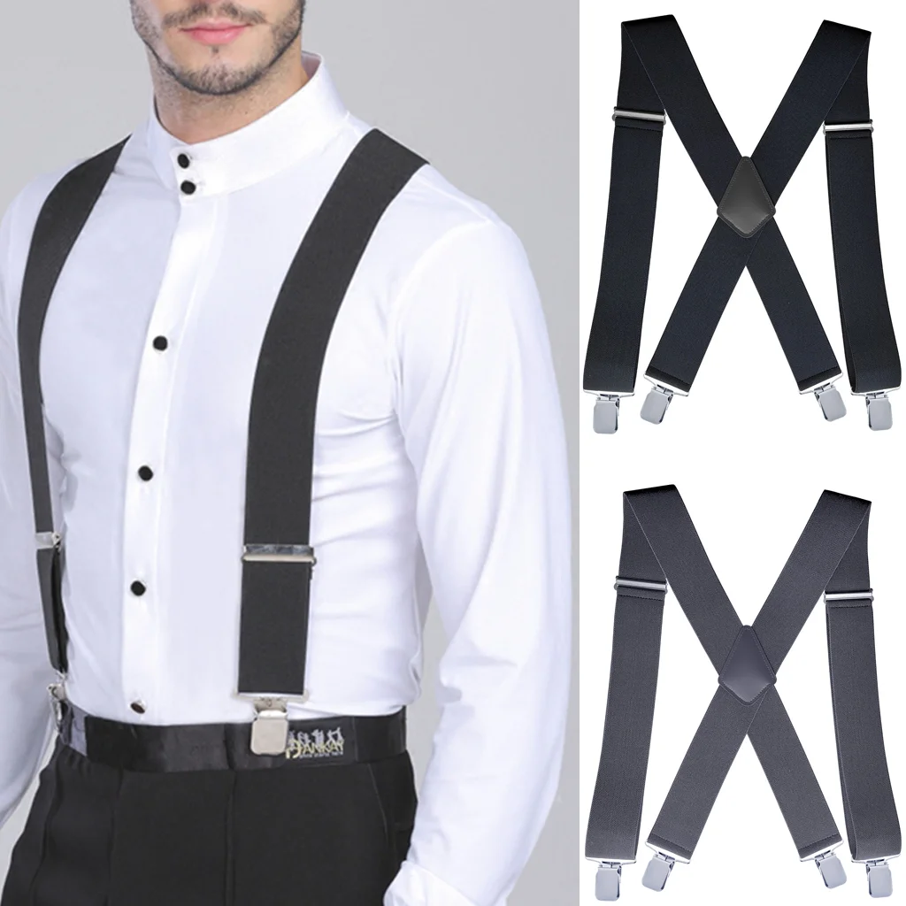 Bretele VOOTHOST pentru bărbați Lucrează rezistente mari și înalte 5 cm lățime X spate cu 4 cleme puternice Bretele elastice ajustabile pentru pantaloni VA036_voghion.com