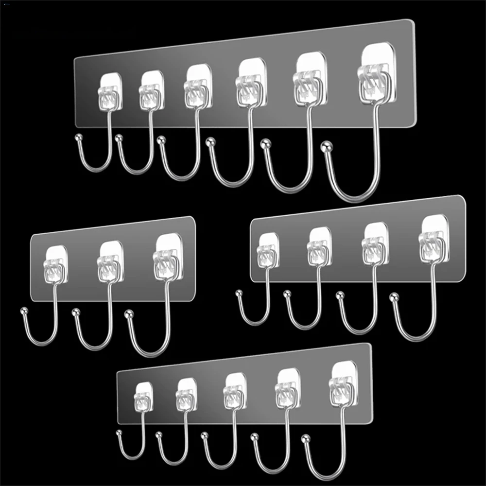 

Transparent Wall Hooks Self Adhesive Door Wall Hook Hanger Strong Hooks for Towel Clothes Key Kitchen Bathroom Storage Hook