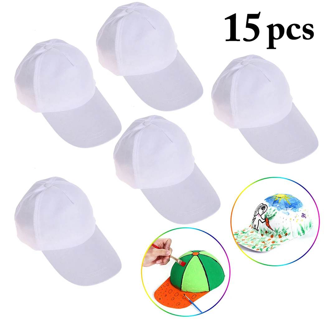 15Pcs/Set Baseball Caps Cotton Graffiti DIY Running Caps Ball Hats For Children DIY Graffiti Baseball Ball Hats Interesting