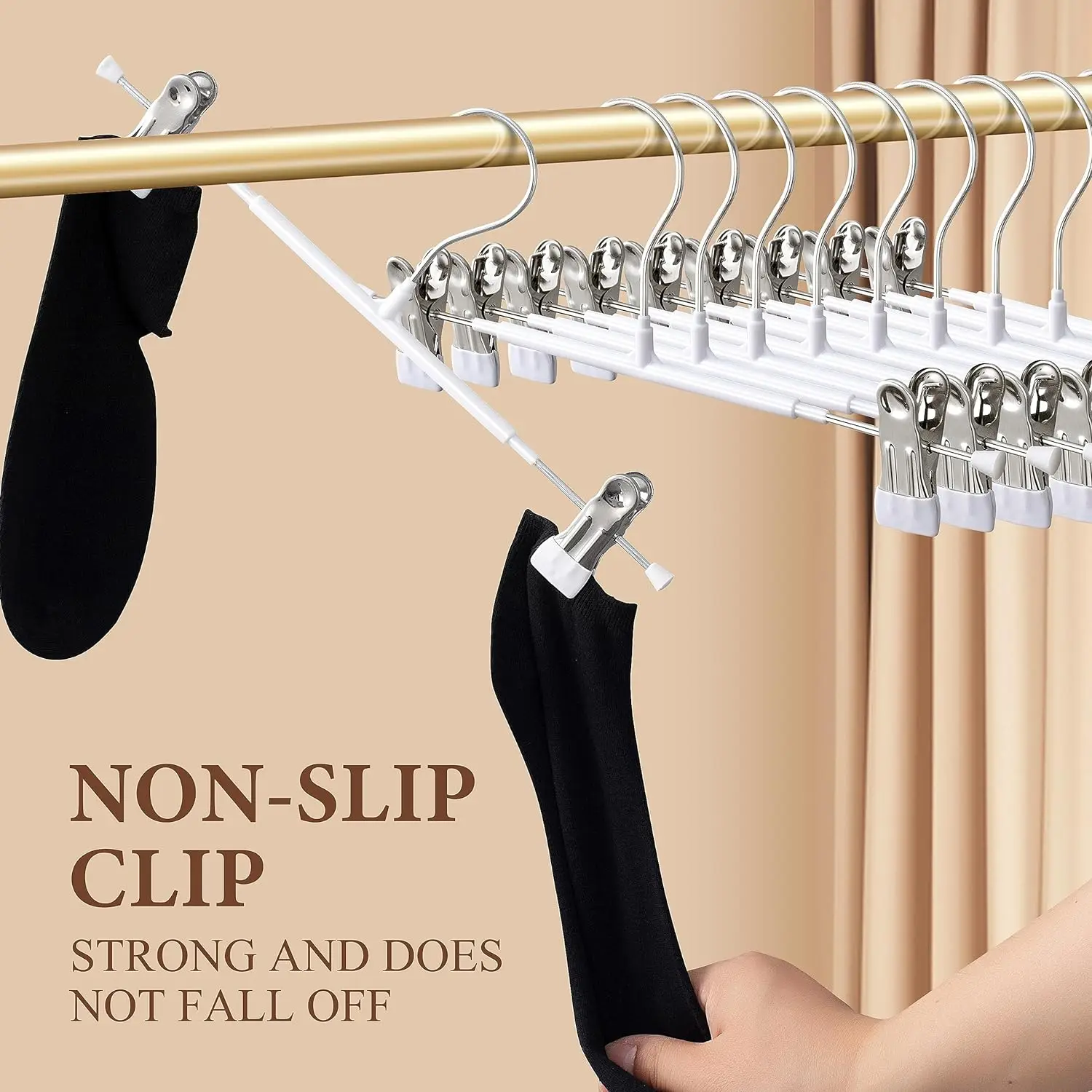 Clothes Hanger Pants Hangers with Clips 5/10Pack Adjustable Skirt Hangers for Women Non-Slip for Jeans