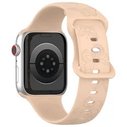 Premium Soft Silicone Watch Strap with Pattern Design - 44mm 45mm 46mm 49mm (Butterfly Meat pink)