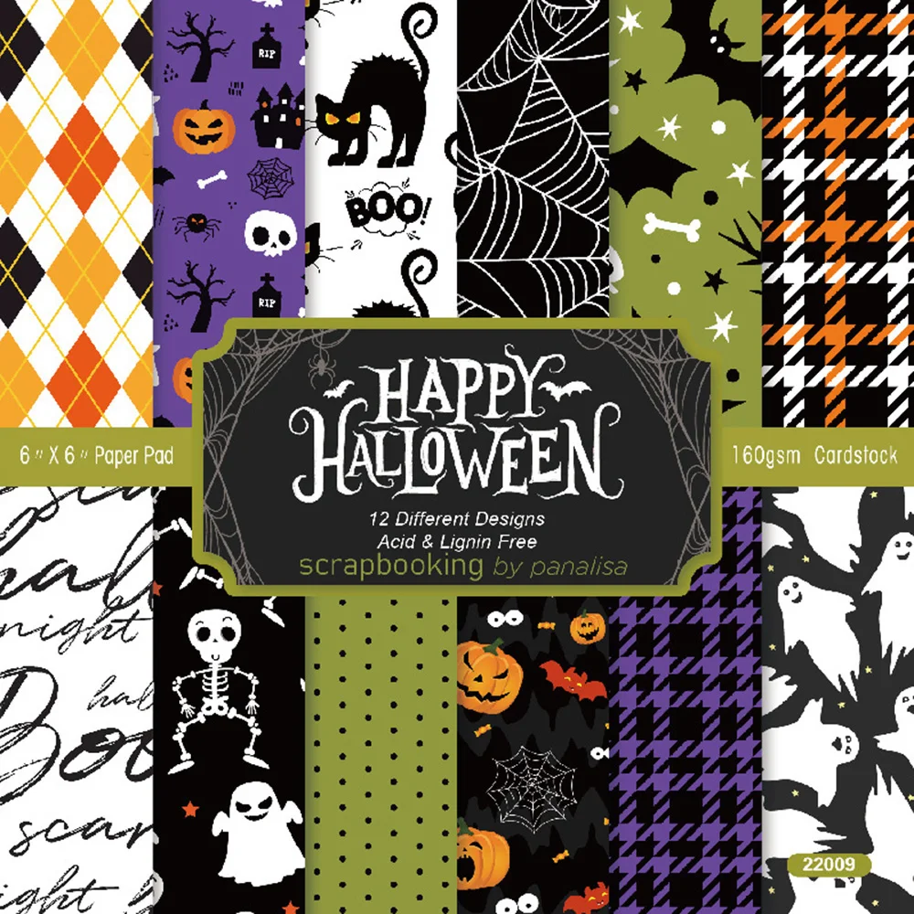 Chzimade 12 Sheets 6"X6" Halloween Printed Scrapbooking Paper Pad For