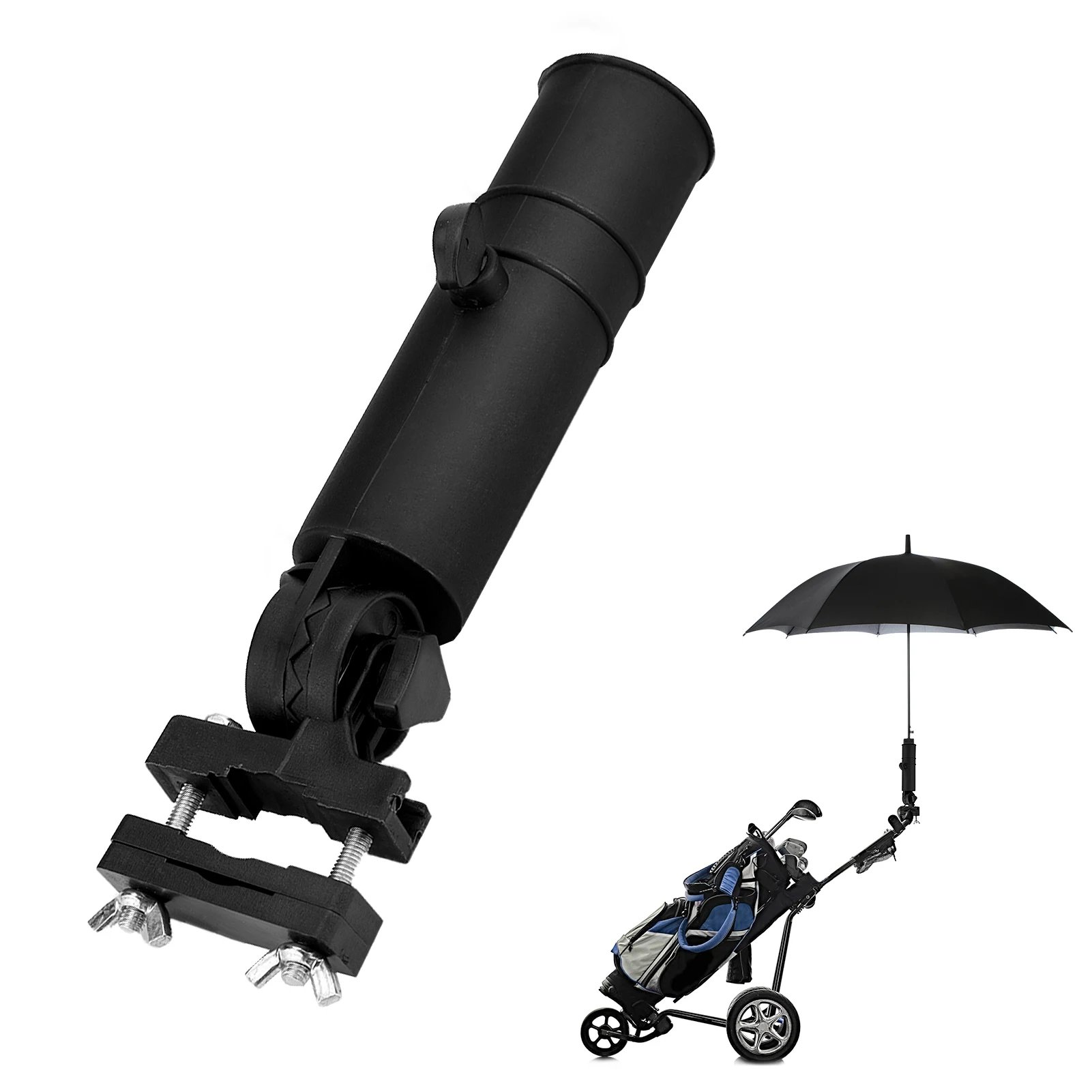 Description Picture 3 of itemUniversal Golf Cart Umbrella Holder Adjustable Golf Trolley Umbrella Stand Clip Buggy Baby Pram Wheelchair Umbrella Bracket