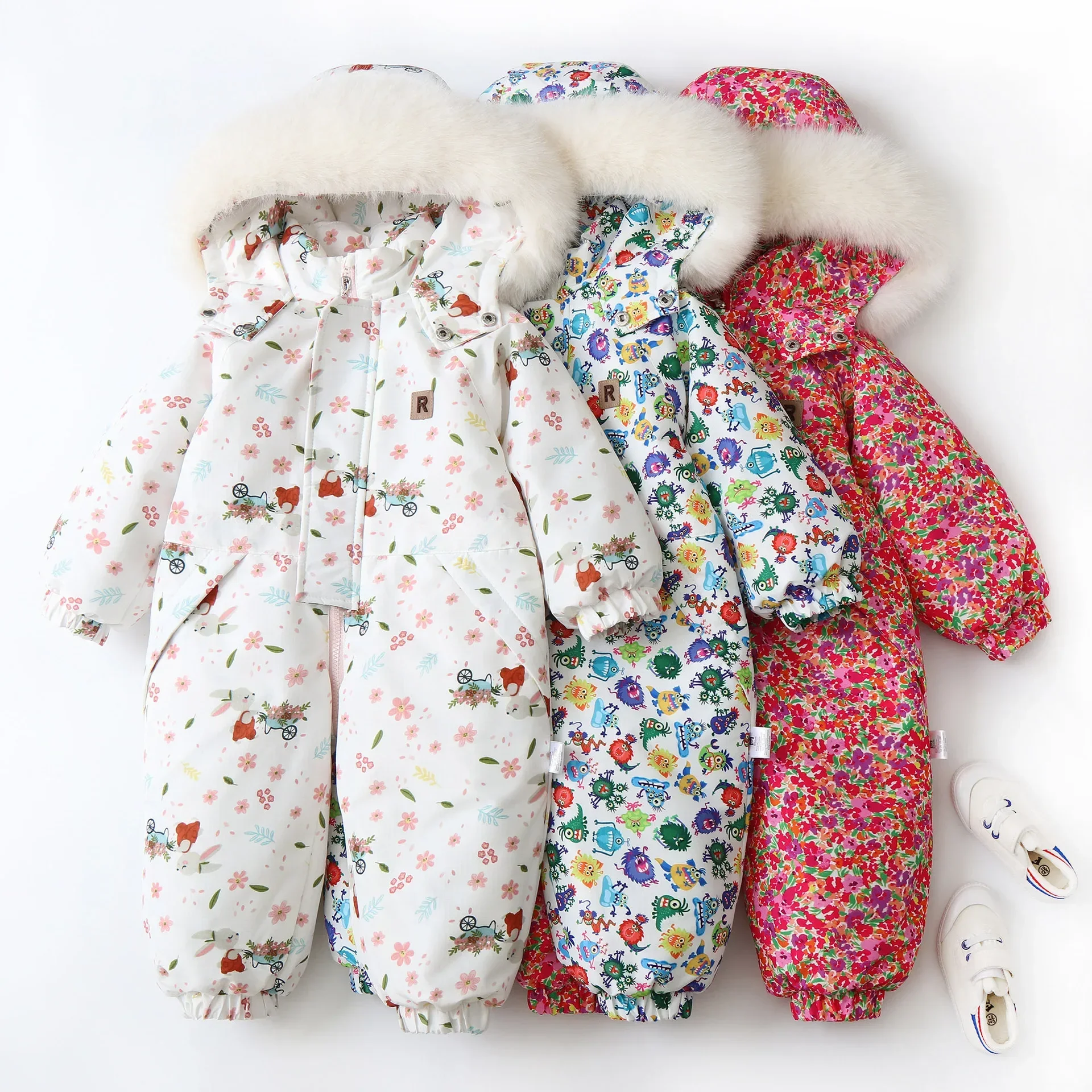 Winter Kids Snow Suit Floral Printed Ski Coat