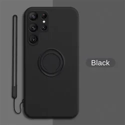 Magnetic Ring Holder Liquid Silicone Phone Case for S25Plus 5G (Black)