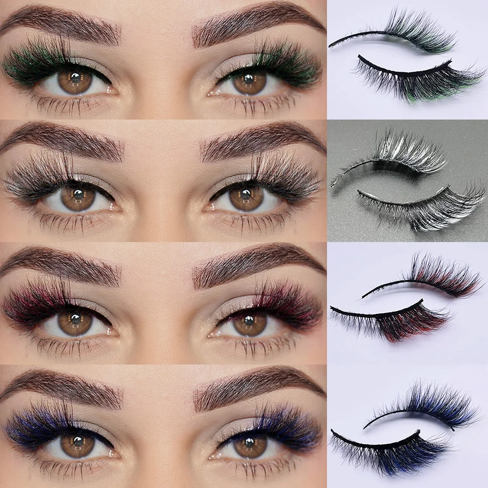 

Cat Eye Lashes Color MIx 3D End Eye Elongate Fox Effect Makeup Halloween Fake Eyelashes Winged Wispy Colored Lashes Christmas