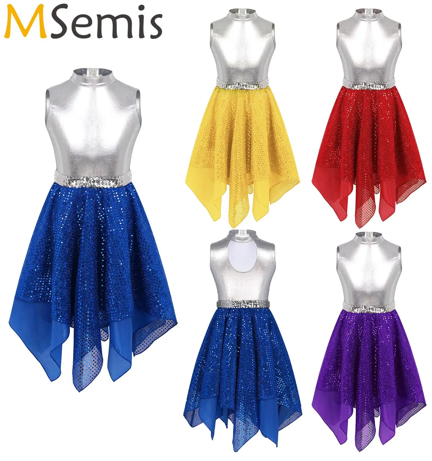 

Kids Girls Modern Latin Jazz Lyrical Dancewear Liturgical Praise Worship Costume Shiny Sequins Gymnastics Ballet Dance Dress