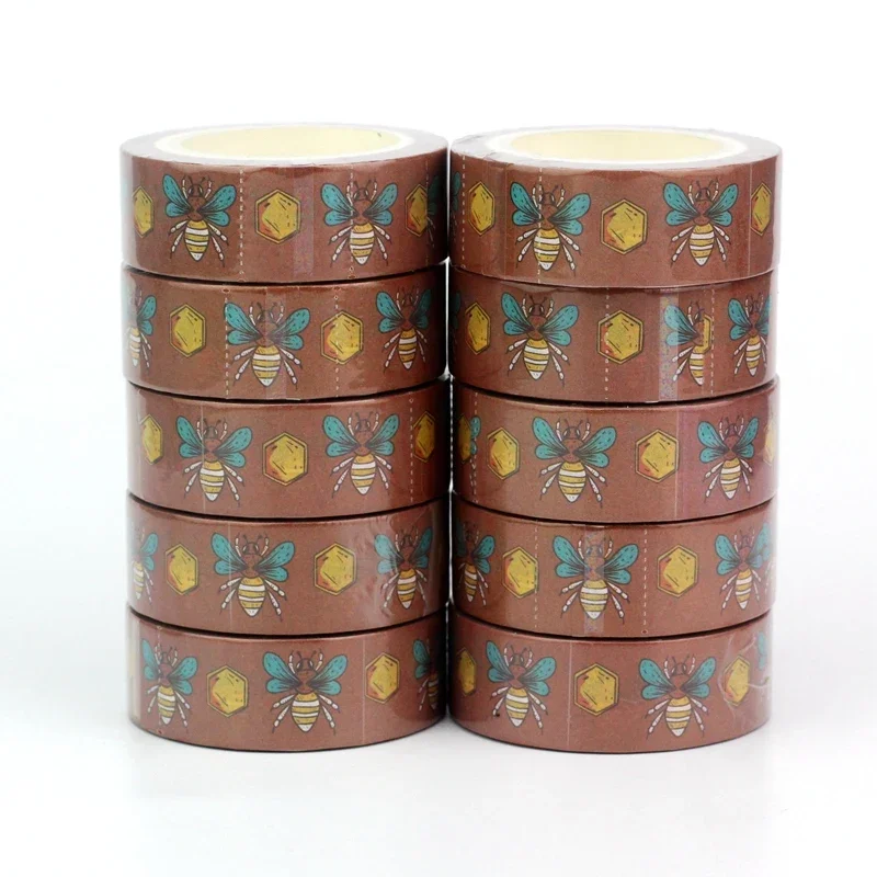 

Bulk NEW 10PCS./Lot Decor Bee honeybee on Brown background Washi Tapes for Scrapbooking Planner Masking Tape Cute Stationery