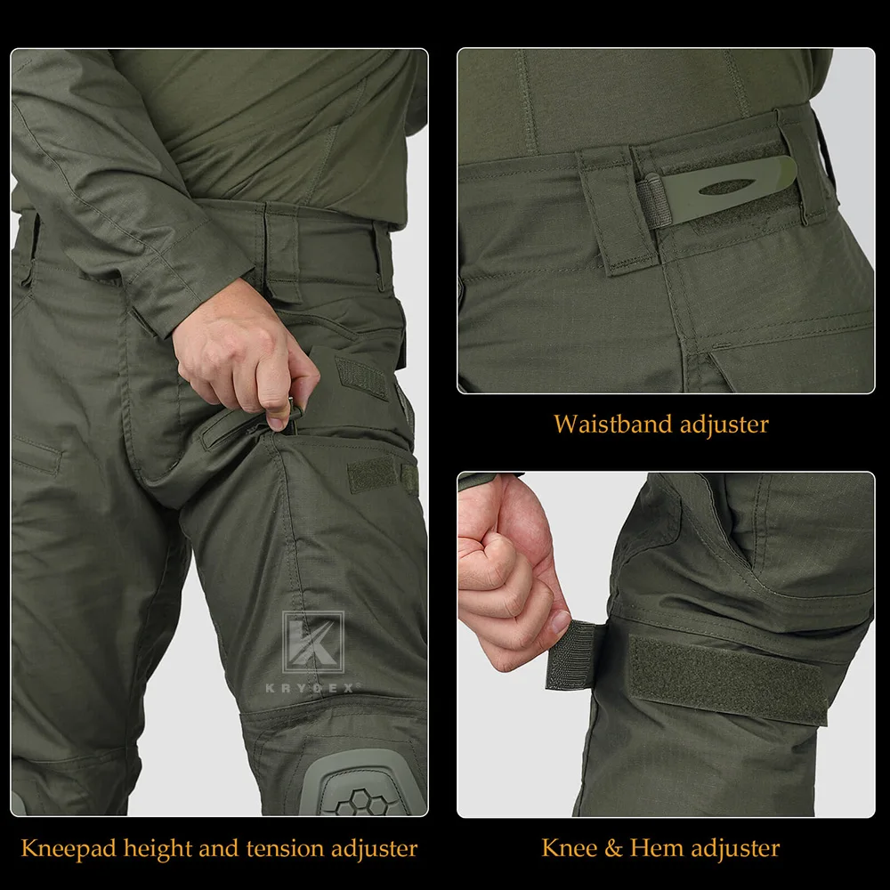 KRYDEX G4 Combat Uniform Suit Tactical Shirt & Pants Knee Pads Hunting Paintball Men Clothing Camouflage Set Camo Ranger Green