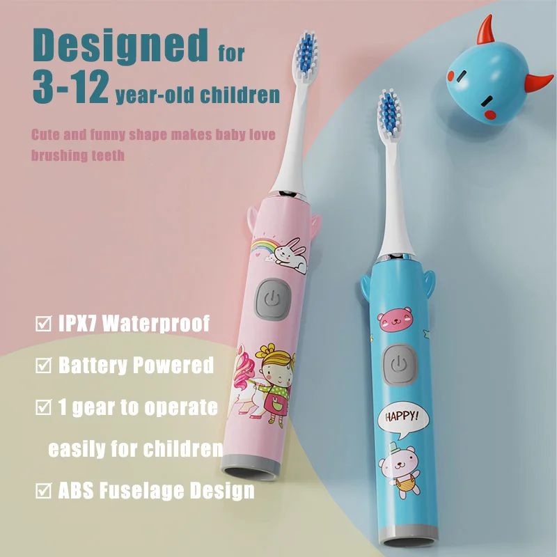 

Children Electric Toothbrush Cartoon DuPont Bristle Whitening Teeth Sonic Vibration Battery Powered Plaque Cleaning Toothbrush