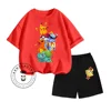 Summer Kids Two-piece Pikachu Animation-themed Cartoon Character Print Design O-neck Delicate Short Sleeves and Fitted Shorts 6