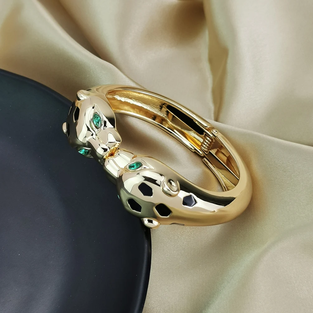 KDLUN Fashion Leopard Bracelet Gold Color Animal Cuff Bangle For Women Black Enamel Alloy Statemen Jewelry Big Accessories 2024 4
