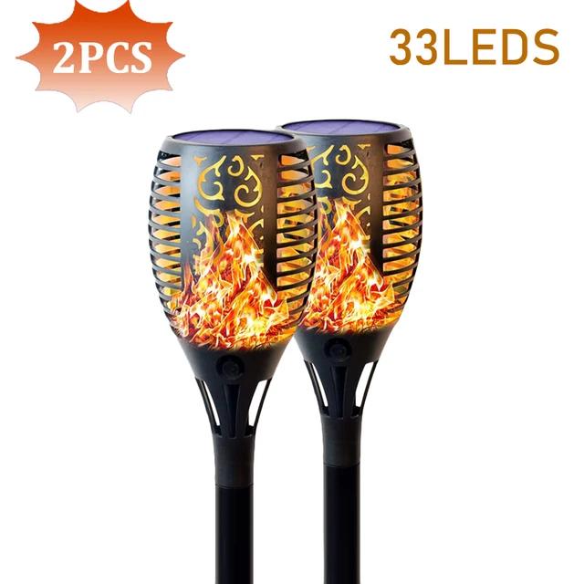 Outdoor Solar LED Torch Lights Sunlights Flashlight Waterproof Garden Decoration Lantern For Patio Street Balcony Yard Pathway 33LED-2PACK
