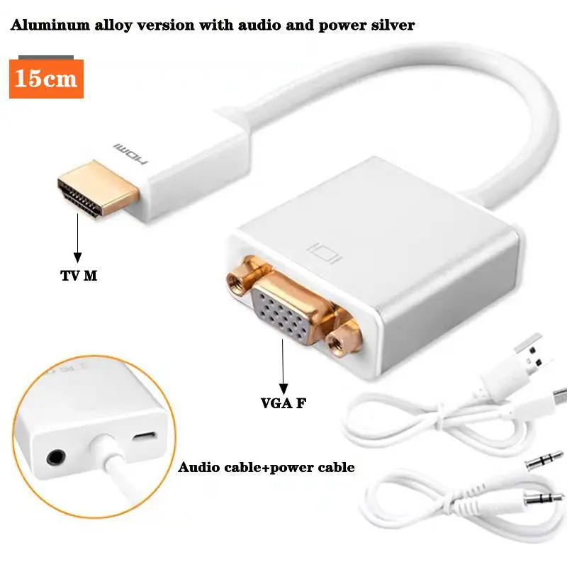 

Aluminum Case HDMI Compatible To VGA Cable With Audio High-Definition Cable Converter Computer Box VGA Interface Adapter Cable