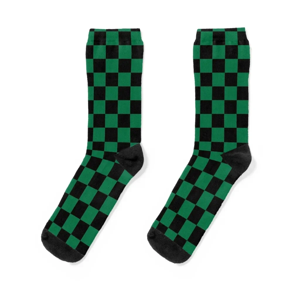 Black and Cadmium Green Checkerboard Socks designer brand Running gift hiphop Socks Woman Men's