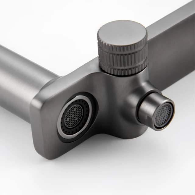 ก๊อกน้ําห้องครัวทองเหลืองสีเทาปืนหรู 1 รู ด้ามจับคู่ ระบบควบคุมคู่เย็นและร้อน พร้อมน้ํากรอง อ่างล้างจานสองฟังก์ชั่น Tap 6