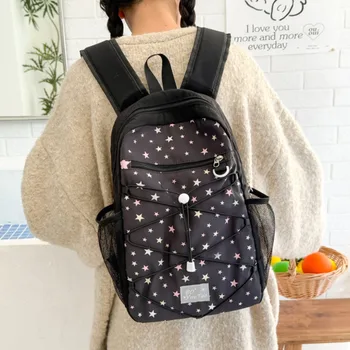 Trendy Nylon Outdoor Backpack Large Capacity Star Print School Bag Wear-resistant Korean Style Women's Backpack Adults 1