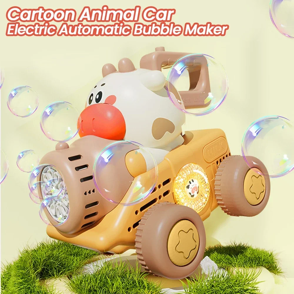 Trolley Bubble Machine Gun Cart Cartoon Animal Car Electric Automatic Soap Bubbles Car Outdoor Party Game Children Toys for Kids