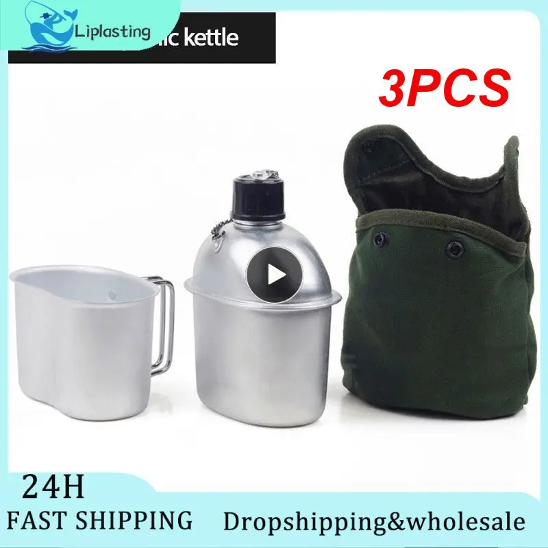 

3PCS 1l Military Canteen Field Military Kettle Camping Outdoor Bottle Kettle Lunch Army Water Cover Box Tableware Survival Nylon