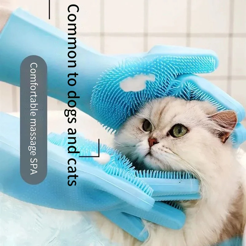 Pet Grooming Gloves Dog Cat Bathing Shampoo Glove Scrubber Magic Dishwashing Cleanner Sponge Silicon Hair Removal pet grooming gloves